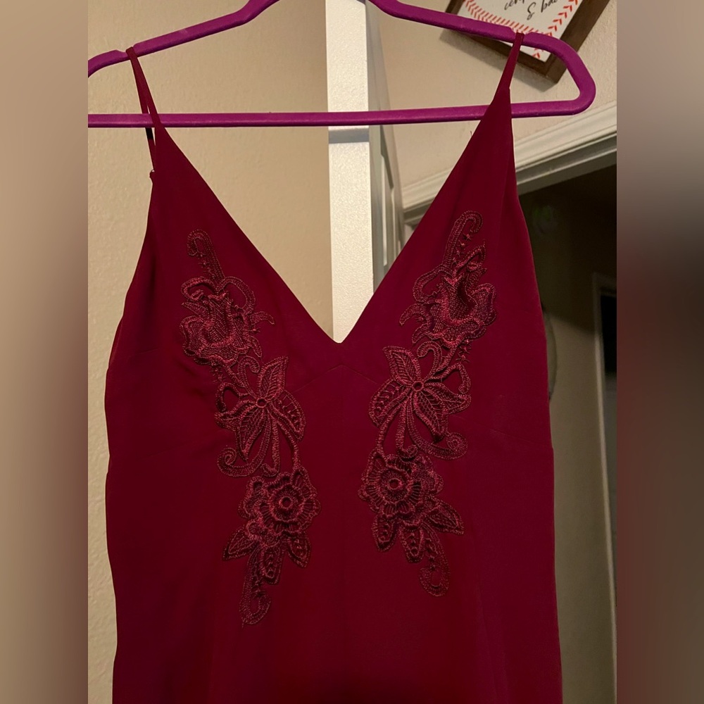 Women's Leith Floral Appliqué Red Wine Tapered Jumpsuit Size Medium New + Unworn